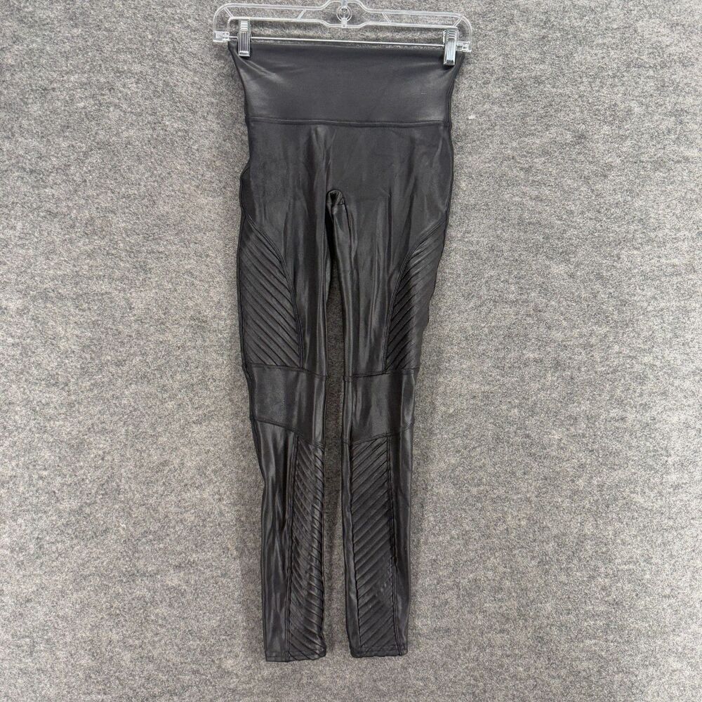 Spanx Leggings Women S Small Black Mid Rise Leather Skinny Pull On Capri Casual